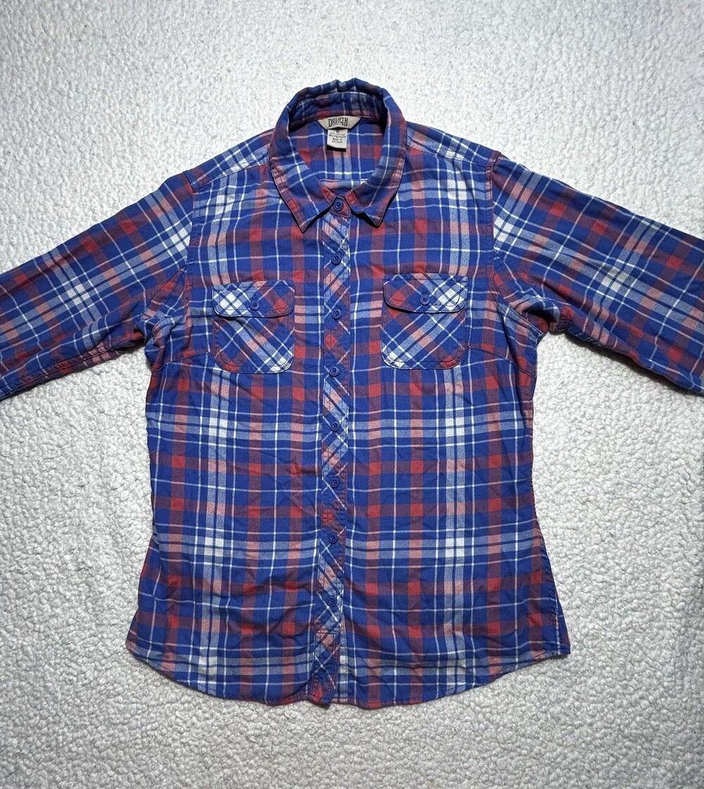 Duluth Trading Co Plaid Flannel Shirt Blue Red Women's Size M Medium Outdoor